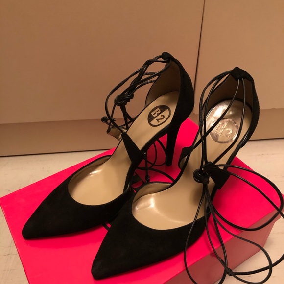 Black Lace-up Stiletto Heels - Picture 1 of 7